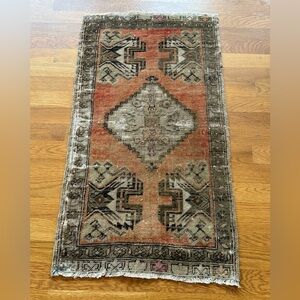 Vintage Turkish Orange Geometric Pattern Rug
